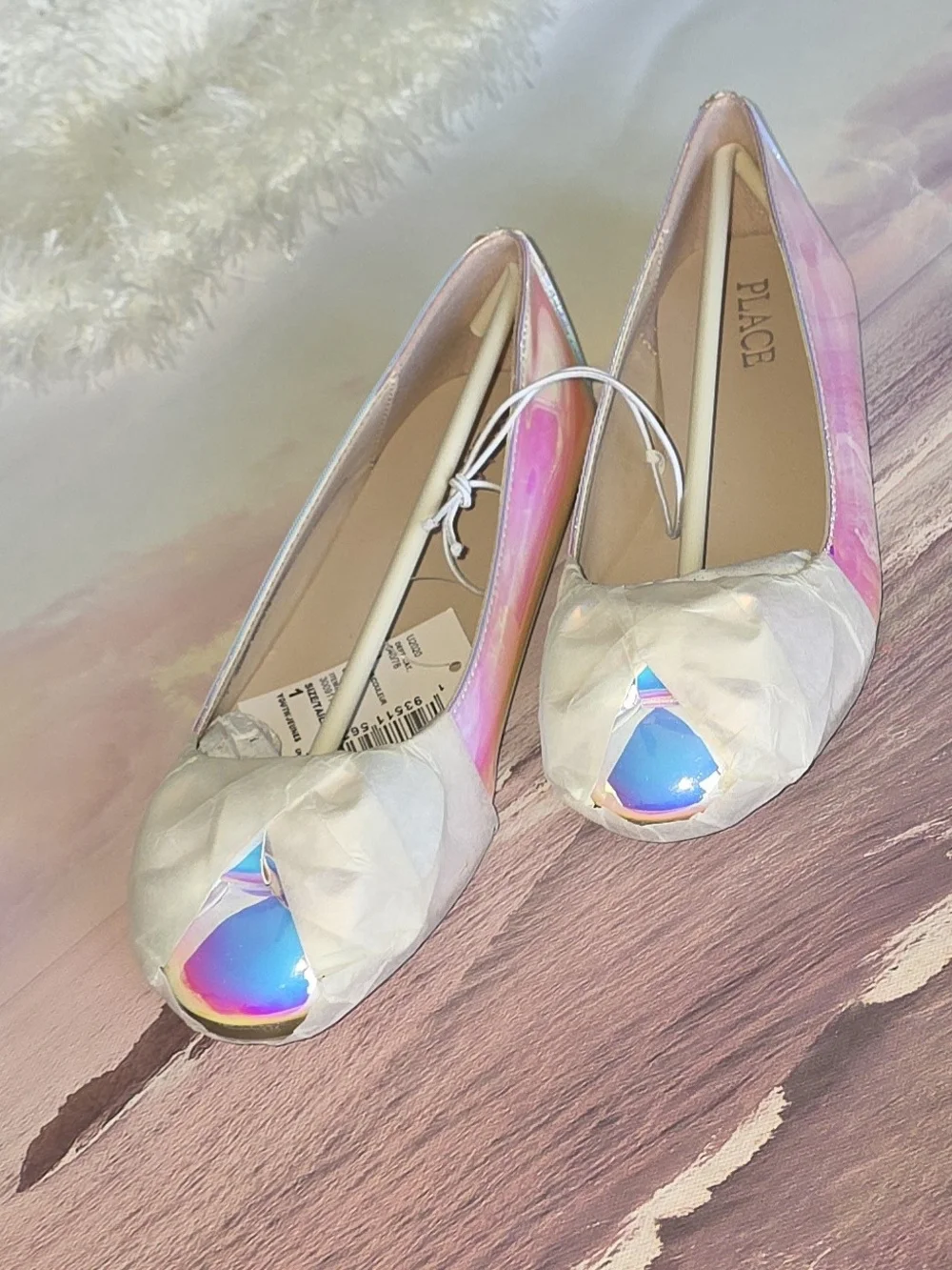 Place Silver/White Iridescent Girls' Ballet Flats BRIDAL